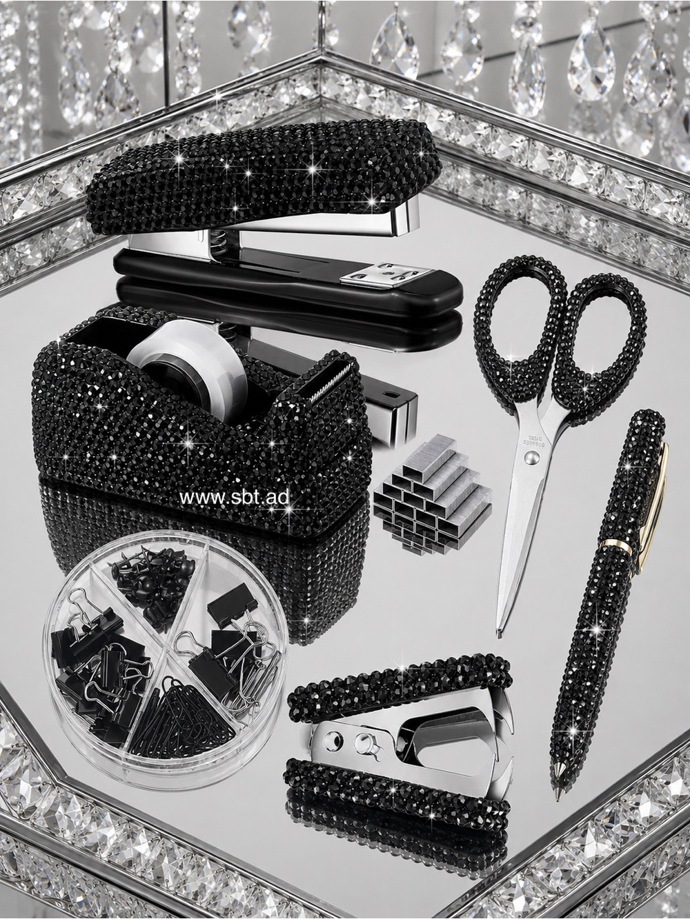 NEW Desk Accessories Set Sparkling Bling Crystal Rhinestones Silver, Pink, Blue - Picture 5 of 5